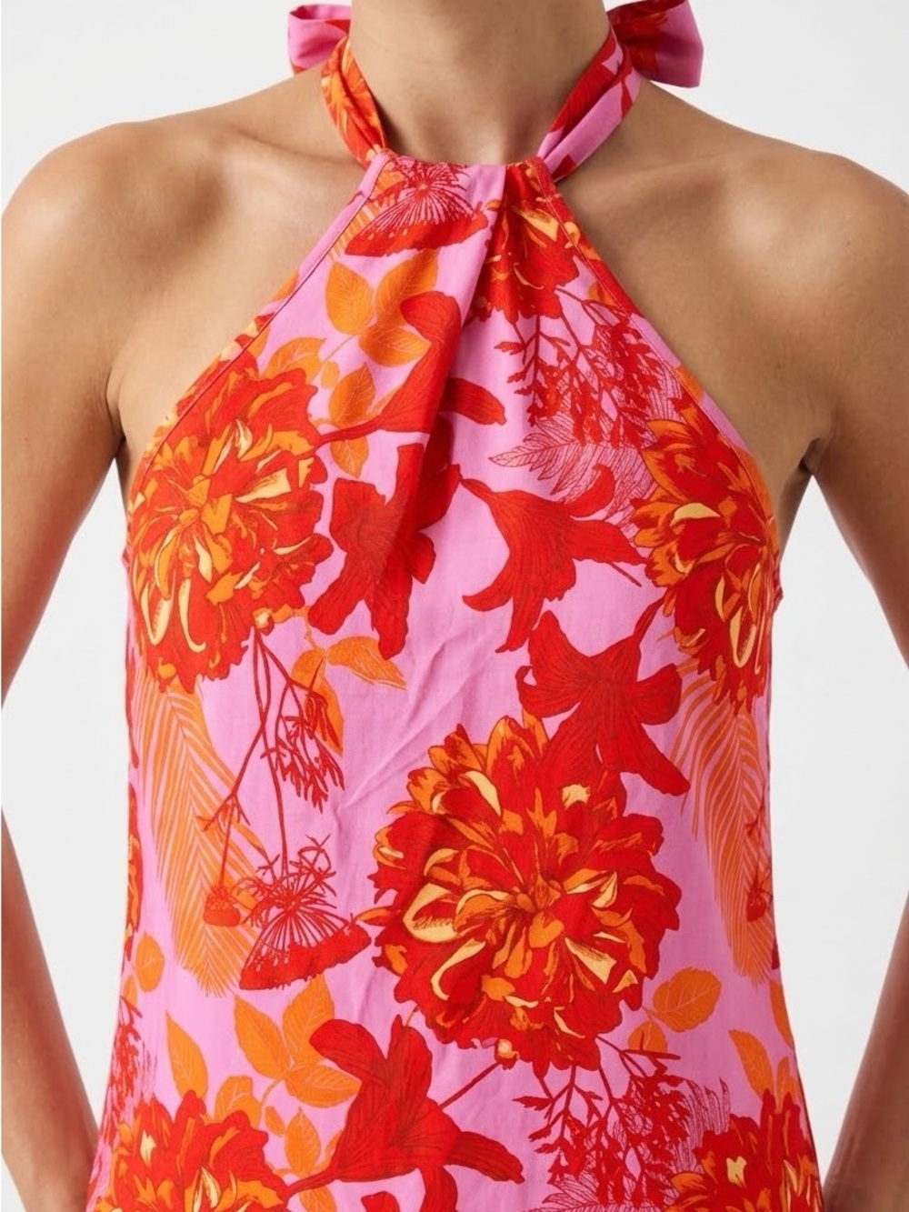 Sleeveless Halter Floral Top in Pink and Red